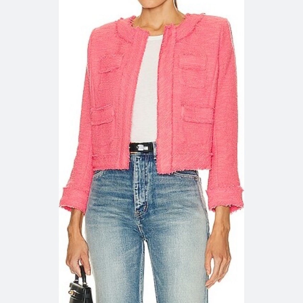 L’Agence Keaton Coral Rose Fringe Blazer Jacket NWT - Picture 3 of 12